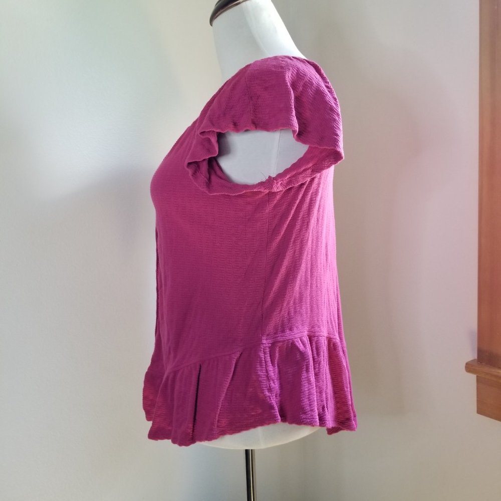 Pink Textured Ruffled Top Flutter Sleeve - Picture 5 of 8